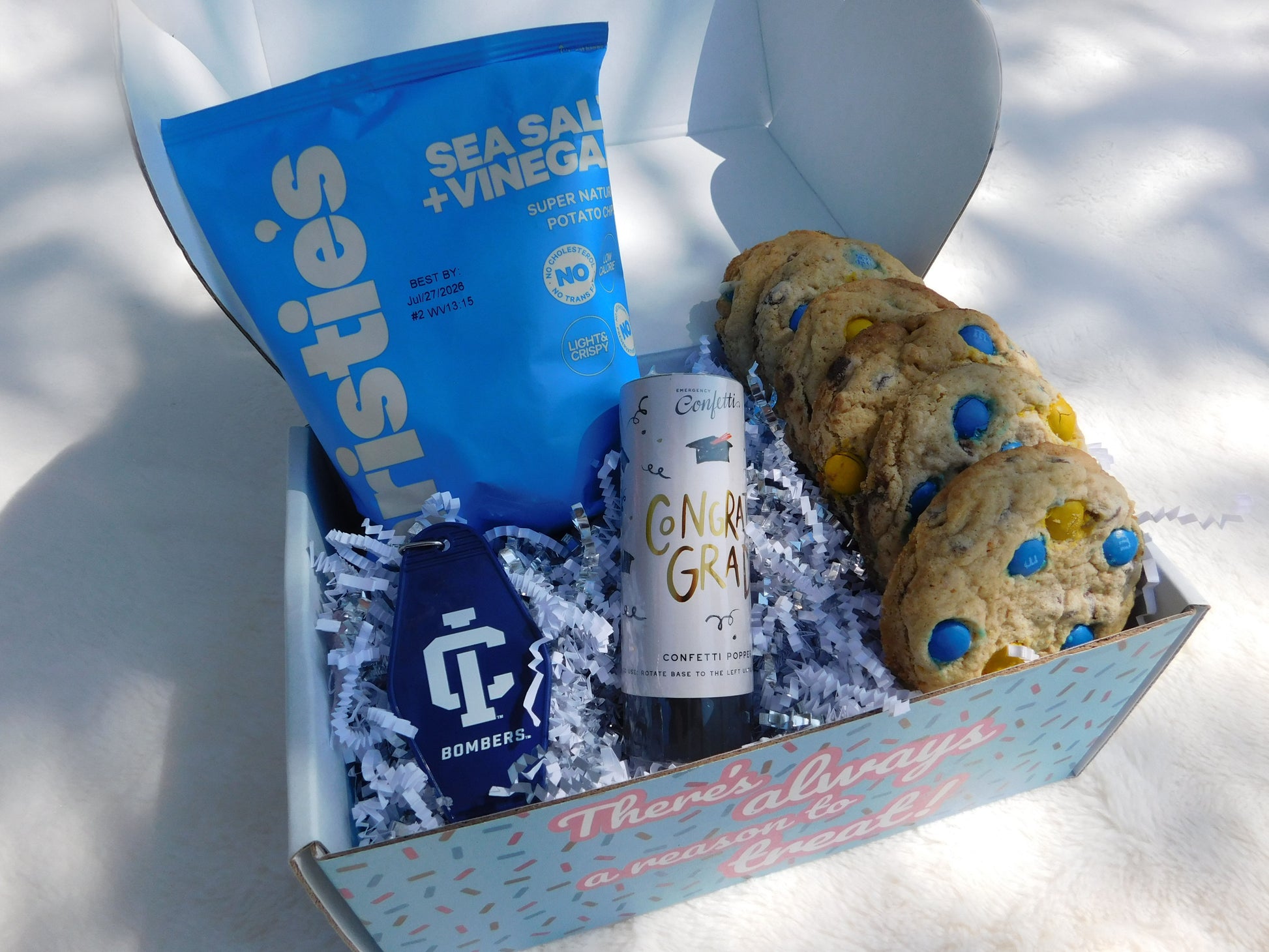 ithaca college graduation cookie box with treats and gifts