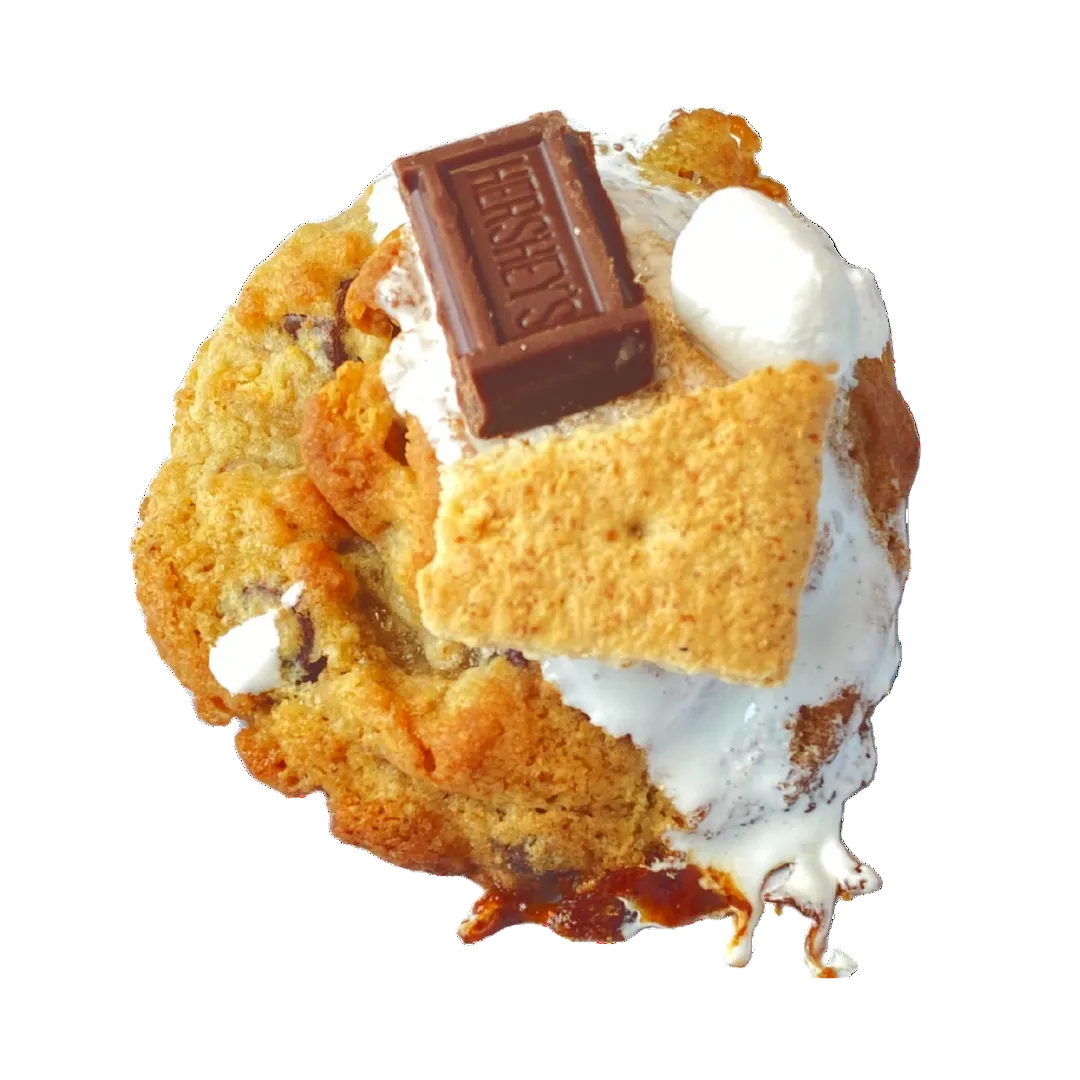 Cookie with marshmallows and a chocolate bar on a white background